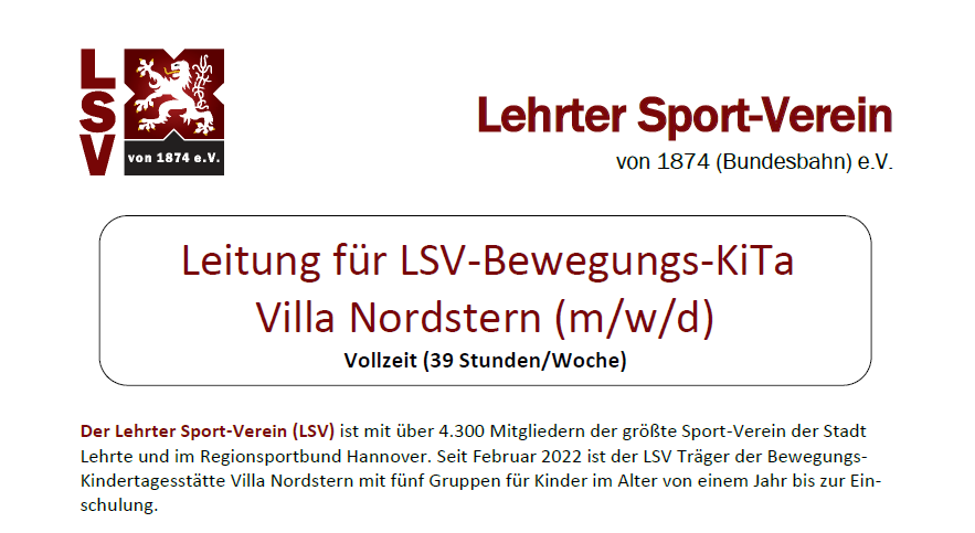 Stellenangebot: Leitung LSV-Bewegungs-KiTa (m/w/d)